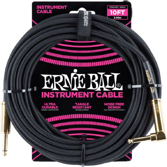 Ernie Ball P06081 10ft Braided Inst Cable. Black