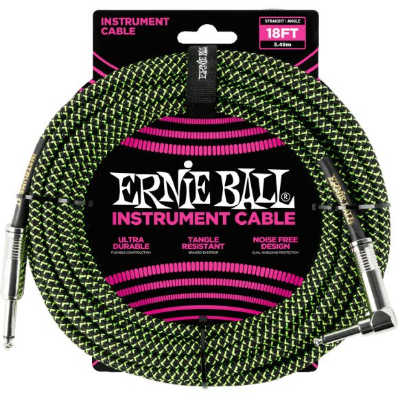 Ernie Ball P06082 18ft Braided Inst Cable. BK/G