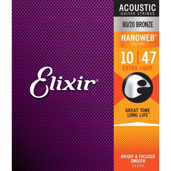 Elixir NanoWeb Guitar Set, Ex Light. Bronze