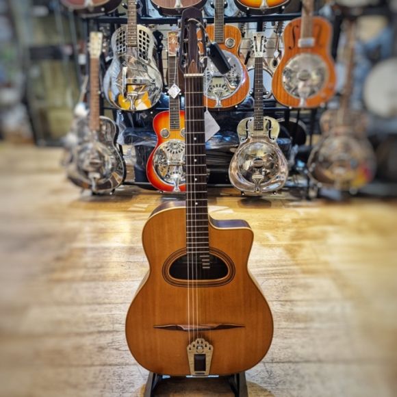 Paul Hathway D Hole Selmer Maccaferri style guitar, spruce top, mahogany back and sides. Grover machines. G