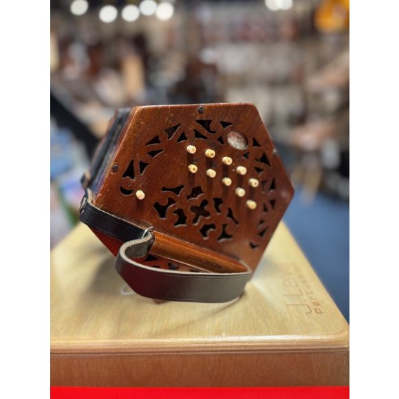 Lachenal 20 Key C/G Anglo Concertina. In good condition, wooden ends, 5FB, bone buttons with original woode