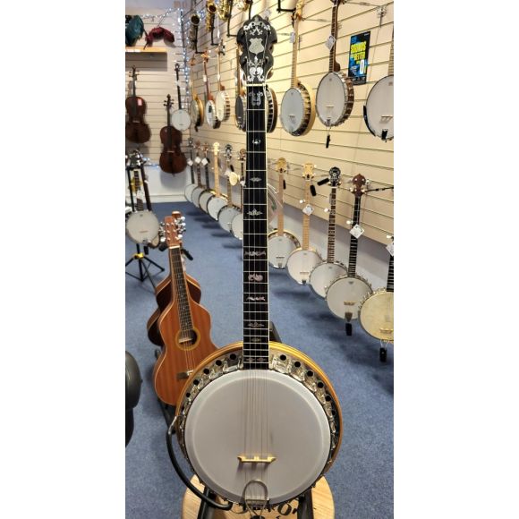 Clifford Essex Paragon 5 String Banjo, number 1546, plays well, few surface cracks in resonator complete wi