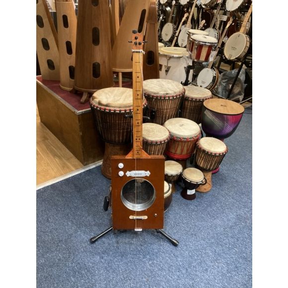Dr Jazz handmade cigar box guitar, with resonator and pickup. 