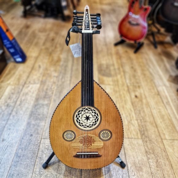 Arabic style oud, walnut back, cedar top, ebony fingerboard, made in Cardiff by Sultan Anazi